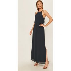 Vila - Sukienka. Niebieskie sukienki damskie Vila, bez wzorów, z poliesteru, z okrągłym kołnierzem, bez rękawów, maxi, rozkloszowane. Za 219,90 zł.
