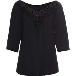 Shirt z koronką bonprix czarny. Czarne koszulki damskie bonprix, w koronkowe wzory, z koronki, z dekoltem w serek, bez rękawów. Za 79,99 zł.