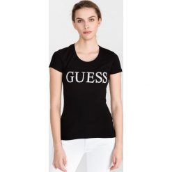 Guess Crystal Koszulka Czarny. Czarne koszulki damskie Guess, m, z nadrukiem, z elastanu, bez kołnierzyka. Za 157,95 zł.