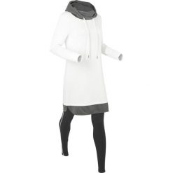 Długa bluza dresowa z legginsami bonprix biel wełny - czarny. Białe długie bluzy damskie bonprix, bez wzorów, z wełny, z kapturem, z długim rękawem, maxi. Za 149,99 zł.