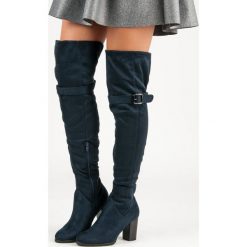 Buty zimowe damskie: Granatowe muszkieterki na słupku LILIANA