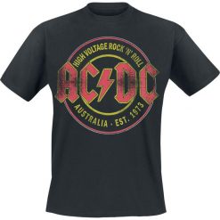 AC/DC High Voltage - Rock 'N' Roll - Australia Est. 1973 T-Shirt czarny. Czarne t-shirty męskie z nadrukiem marki AC/DC, m, z okrągłym kołnierzem. Za 74,90 zł.
