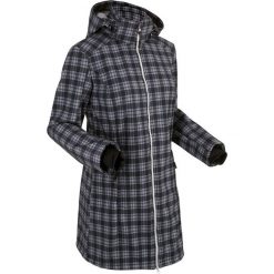 Długa kurtka softshell z polarem barankiem bonprix czarny w kratę. Czarne bomberki damskie bonprix, z polaru. Za 239,99 zł.