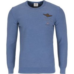 Sweter Aeronautica Militare. Niebieskie swetry męskie Aeronautica Militare, m, z aplikacjami, z włoskim kołnierzykiem, bez kaptura. Za 269,00 zł.