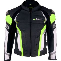 Kurtki męskie: W-TEC Męska skórzana kurtka motocyklowa Velocity czarno-żółty r. 2XL (9763-2XL-1)