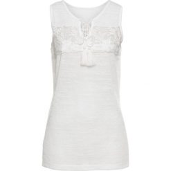 Top ze sznurowaniem bonprix biały. Białe bluzki damskie bonprix, bez wzorów, z koronki, bez kołnierzyka. Za 37,99 zł.