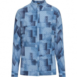 Bluzka oversize bonprix indygo wzorzysty. Niebieskie koszulki damskie bonprix, bez wzorów, bez kołnierzyka, bez rękawów. Za 44,99 zł.