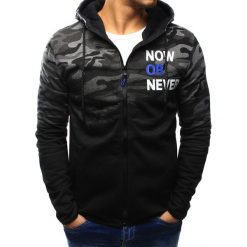 Bluzy męskie: Bluza męska camo rozpinana czarno-grafitowa z kapturem (bx3126)