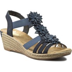 Sandały RIEKER - 62461-14 Blue. Niebieskie klapki damskie Rieker, bez wzorów, ze skóry ekologicznej, bez obcasa, na obcasie. W wyprzedaży za 179,00 zł.