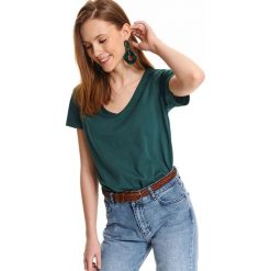 T-shirt krótki rękaw damski gładki. Zielone t-shirty damskie Top Secret, bez wzorów, z jeansu, klasyczne, z dekoltem w serek. W wyprzedaży za 29,99 zł.