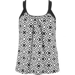Top plażowy tankini bonprix czarno-biały z nadrukiem. Czarne stroje kąpielowe damskie marki bonprix, z nadrukiem, bez kołnierzyka. Za 69,99 zł.