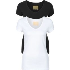 T-shirt damski z dekoltem w serek (2 szt.) bonprix biały + czarny. Białe koszulki damskie bonprix, bez wzorów, z dekoltem w serek. Za 45,98 zł.