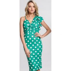 Zielona Sukienka I Like Dots. Zielone sukienki damskie Renee, na lato, uniwersalny, bez wzorów, z dzianiny, wizytowe, bez kołnierzyka, bez rękawów. Za 109,99 zł.