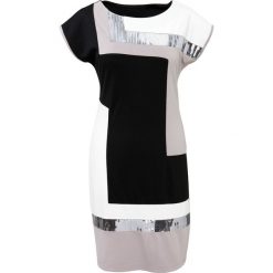 Sukienka shirtowa bonprix czarno-jasnoszaro-kremowy. Czarne sukienki damskie bonprix, bez wzorów, eleganckie, z kontrastowym kołnierzykiem, z krótkim rękawem, krótkie, mini, asymetryczne. Za 99,99 zł.