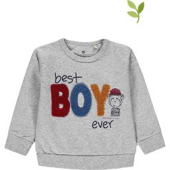 Bluza w kolorze szarym. Szare bluzy niemowlęce Mother Nature & Me, z nadrukiem, z bawełny, bez rękawów, bez kaptura. W wyprzedaży za 62,95 zł.