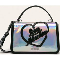 Love Moschino - Torebka. Szare listonoszki damskie Love Moschino, w paski, ze skóry ekologicznej, na ramię, z aplikacjami. Za 839,90 zł.