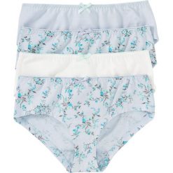 Figi "panty" (4 pary) bonprix biało-pudrowy niebieski - zielony - szary z nadrukiem. Białe panty damskie bonprix, z nadrukiem. Za 39,96 zł.