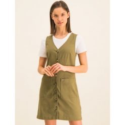 Sukienka jeansowa Tommy Jeans Dungaree DW0DW07750. Zielone sukienki damskie Tommy Jeans, xs, bez wzorów, z jeansu, bez kołnierzyka, bez rękawów. W wyprzedaży za 379,00 zł.