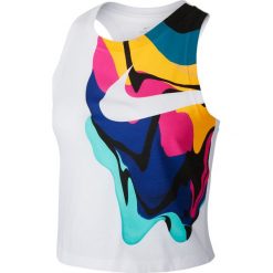 Koszulka Nike Dri-Fit Cropped Training Tank W Multikolor-Biała. Białe bluzki sportowe damskie Nike, na lato, z nadrukiem, bez kołnierzyka, bez rękawów, bez kaptura, do biegania, dri-fit (nike). Za 99,99 zł.