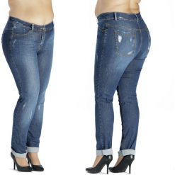 Spodnie jeansowe z dziurami i przetarciami PLUS SIZE. Spodnie damskie Moda Size Plus Iwanek, s, w paski, z elastanu, eleganckie, z podwyższonym stanem. Za 189,00 zł.