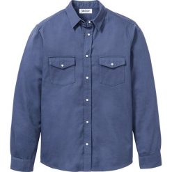 Koszula dżinsowa Slim Fit bonprix indygo. Niebieskie koszule męskie bonprix, xl, bez wzorów, bez kołnierzyka, bez rękawów. Za 89,99 zł.