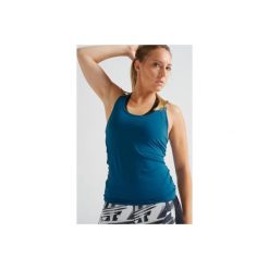 Top fitness kardio 100 damski. Różowe topy damskie DOMYOS, bez wzorów, z elastanu, bez kołnierzyka. Za 16,99 zł.