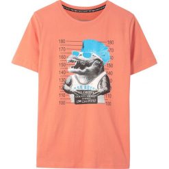 T-shirt bonprix łososiowy z nadrukiem. Pomarańczowe koszule chłopięce bonprix, z nadrukiem, z okrągłym kołnierzem, bez rękawów. Za 29,99 zł.