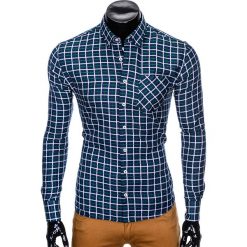 KOSZULA MĘSKA W KRATĘ Z DŁUGIM RĘKAWEM K429 - GRANATOWA/ZIELONA. Zielone koszule męskie na spinki marki Ombre Clothing, m, z długim rękawem. Za 59,00 zł.