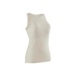 Top Gym & Pilates 560 damski. Czarne topy damskie DOMYOS, xs, bez wzorów, z elastanu, bez kołnierzyka. W wyprzedaży za 74,99 zł.