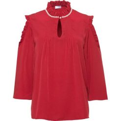 Bluzka z perełkami bonprix czerwony chili. Czerwone bluzki z odkrytymi ramionami marki bonprix, z aplikacjami. Za 89,99 zł.
