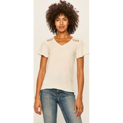 Morgan - T-shirt. Białe bluzki damskie Morgan, z aplikacjami, z poliesteru, casualowe, bez kołnierzyka, z krótkim rękawem. Za 199,90 zł.