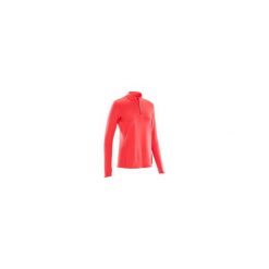 Bluza do biegania RUN WARM damska. Różowe bluzy damskie KALENJI, bez wzorów, z elastanu, z krótkim rękawem, krótkie, bez kaptura. Za 39,99 zł.