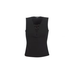 Bluzki Guess ELAINE. Czarne bluzki damskie marki Guess, s, z aplikacjami, bez kołnierzyka, bez rękawów. Za 249,00 zł.