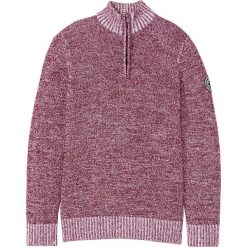 Sweter ze stójką bonprix czerwony rododendron - biały melanż. Fioletowe swetry męskie bonprix, s, z aplikacjami, z dzianiny, ze stójką, bez kaptura. Za 79,99 zł.