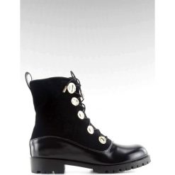 Workery welurowe z guzikami czarne R113p Black. Czarne botki damskie ButyModne, ze skóry, eleganckie, bez obcasa, na sznurówki. Za 79,00 zł.