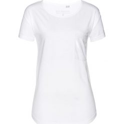 T-shirt z aksamitną kieszonką bonprix biały. Białe t-shirty damskie bonprix, bez wzorów, bez kołnierzyka. Za 34,99 zł.