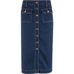 Spódnica dżinsowa ze stretchem midi bonprix ciemnoniebieski. Niebieskie spódniczki damskie bonprix, bez wzorów, midi. Za 89,99 zł.