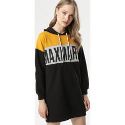 Czarno-Żółta Bluza Lagurea. Czarne bluzy damskie Born2be, s, z nadrukiem, z długim rękawem, długie, z kapturem. Za 69,99 zł.