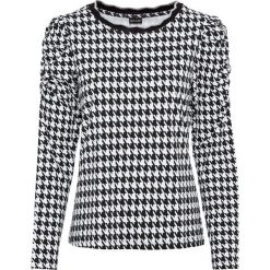 Shirt z długim rękawem bonprix czarno-biel wełny w pepitkę. Czarne koszulki damskie bonprix, bez wzorów, z elastanu, z kontrastowym kołnierzykiem, z długim rękawem. Za 64,99 zł.