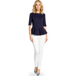 LANA Elegancka bluzka z baskinką - granatowa. Niebieskie bluzki damskie marki Moe, m, z dzianiny, eleganckie. Za 89,00 zł.