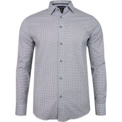Granatowo-Biała Taliowana Koszula Męska -TO-ON- Długi Rękaw, Slim Fit, Wzór Geometryczny, Romby KSDWTOONrombybiala. Niebieskie koszule męskie TO-ON, m, bez wzorów, z elastanu, eleganckie, bez kołnierzyka, z długim rękawem. Za 89,00 zł.