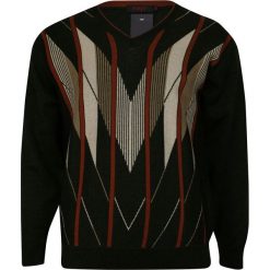 Sweter Czarna Oliwka, Abstrakcyjny Wzór, Dekolt w Serek (V-neck) -KINGS- Męski SWKNGS68706czarnaoliwka. Czarne swetry męskie Kings, s, bez wzorów, klasyczne, z dekoltem w serek, bez kaptura. Za 119,00 zł.
