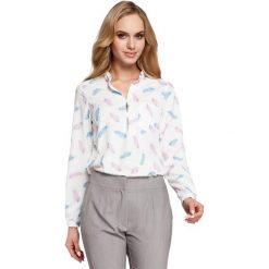 VILLETTE Bluzka z dekoltem wzór w piórka - model 1. Szare bluzki damskie marki Moe, z nadrukiem, z jeansu, eleganckie, ze stójką. Za 149,00 zł.