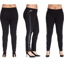 Wyszczuplające spodnie ze wstawkami z ekoskóry slim PLUS SIZE. Szare legginsy damskie wyszczuplające Moda Size Plus Iwanek, s, w paski, z dzianiny, długie. Za 115,90 zł.