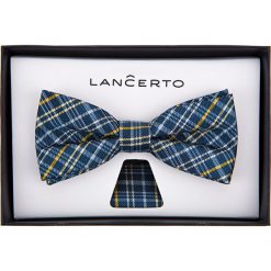 Mucha Niebieska w Kratę. Niebieskie muszki męskie LANCERTO, na studniówkę, bez wzorów, z dzianiny, eleganckie. Za 79,90 zł.
