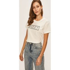Roxy - T-shirt. Szare bluzki damskie Roxy, s, z nadrukiem, z bawełny, z okrągłym kołnierzem. Za 79,90 zł.