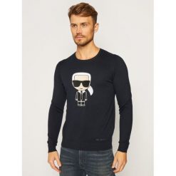 Sweter KARL LAGERFELD Crewneck 655030 502305. Niebieskie swetry męskie KARL LAGERFELD, m, bez wzorów, klasyczne, z klasycznym kołnierzykiem, bez kaptura. Za 729,00 zł.