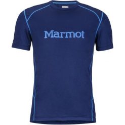 Marmot Windridge With Graphic Ss Arctic Navy/French Blue L. Niebieskie koszulki męskie marki Marmot, m, bez wzorów, ze skóry, bez kołnierzyka, bez rękawów, na fitness i siłownię. W wyprzedaży za 105,00 zł.