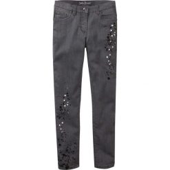 Dżinsy SKINNY z nadrukiem bonprix szary denim. Szare spodnie dziewczęce marki bonprix, z nadrukiem, z jeansu, eleganckie. Za 79,99 zł.