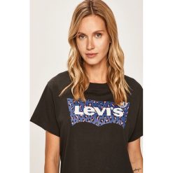 Levi's - T-shirt. Czarne bluzki damskie Levi's®, s, z nadrukiem, z bawełny, z okrągłym kołnierzem. W wyprzedaży za 59,90 zł.